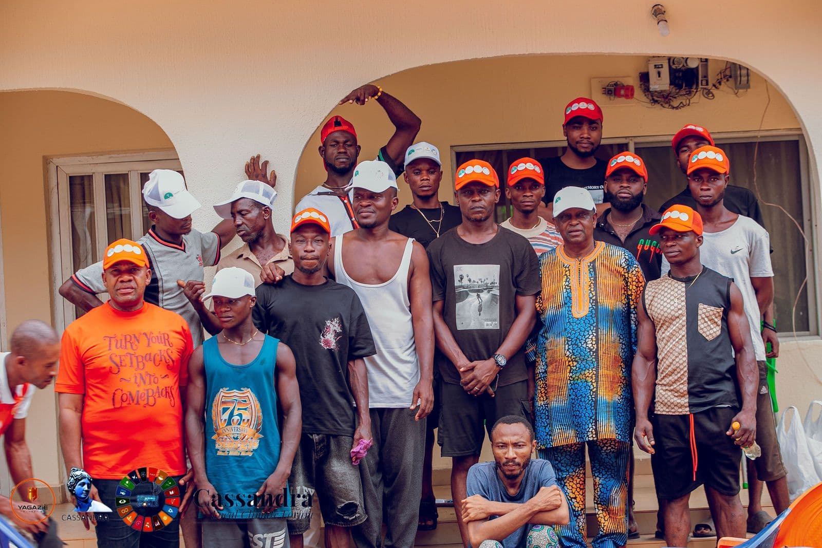 The volunteer team poses together after the work