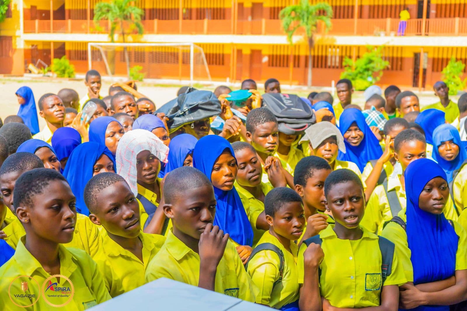 Students gathered in the school courtyard for the WASH session